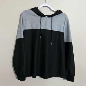 SHEIN Curve Black Gray Waffle Knit Hoodie Sweatshirt size 1XL